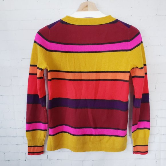 J Crew 100% Cashemere Crewneck Sweater Size XS Multi Stripe Mustard Yellow Red - Picture 6 of 6